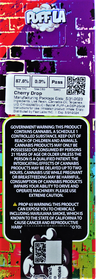 Puff LA 2 gram Disposable Vape - Cherry Drop