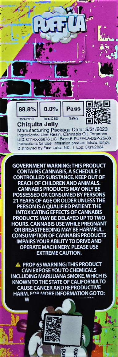 Puff LA 2 gram Disposable Vape - Chiquita Jelly