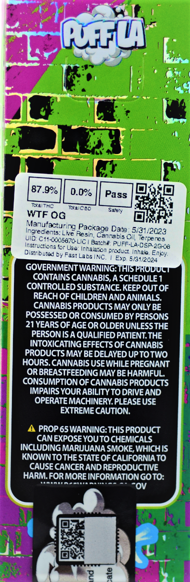 Puff LA 2 gram Disposable Vape - WTF OG